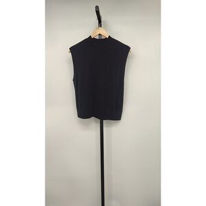Quince Mongolian Cashmere Mock Neck Sweater Vest Black Sleeved Top L